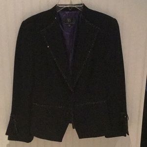 Sandra Darren tuxedo style jacket with beaded trim